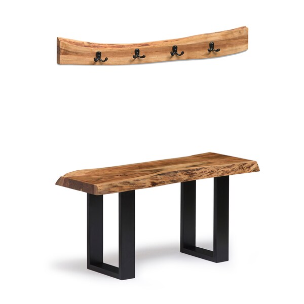 Alaterre Furniture Alpine Natural Live Edge 36" Bench with Coat Hook Set AWAA032320 - main